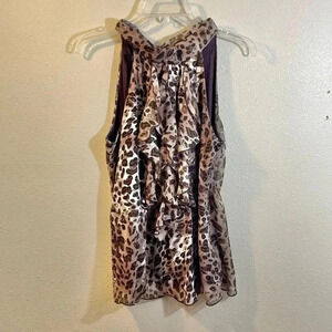 B. Wear Byer L (FITS MED) Brown Animal Print Ruffle Top Side Zipper Back Tie
